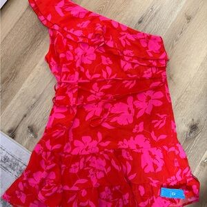 Cupshe Red and Pink One Shoulder Dress